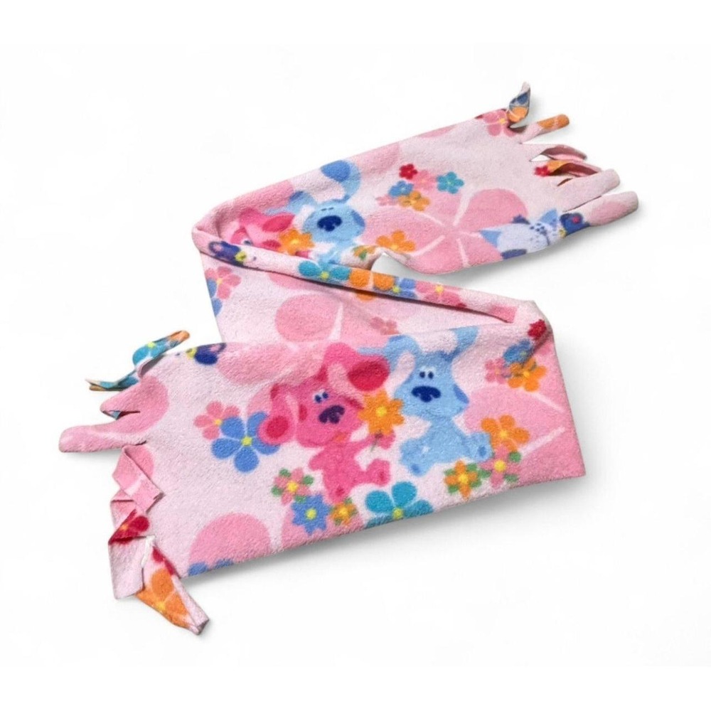 Blue's Clues Pink Blue Fleece Scarf Flowers Fringe Kids Nickelodeon Y2K